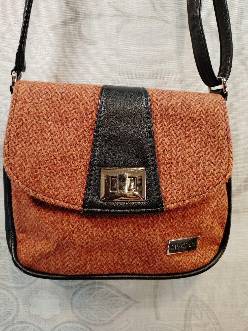 Mucros Tweed Crossbody Bag in Rust with Black Trim